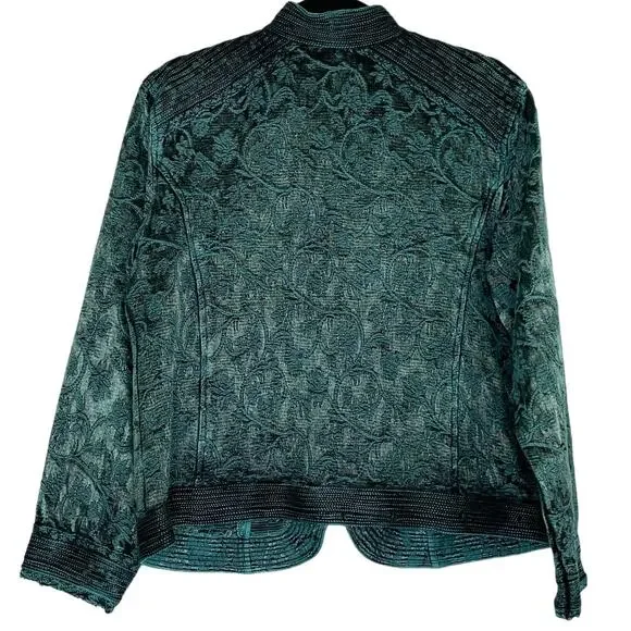 Coldwater Creek green/black tapestry cardigan jacket women's size PM - Picture 5 of 14